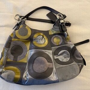 Coach Madison Maggie Mia Inlaid Cs Leather and Suede Hobo Shoulder Bag